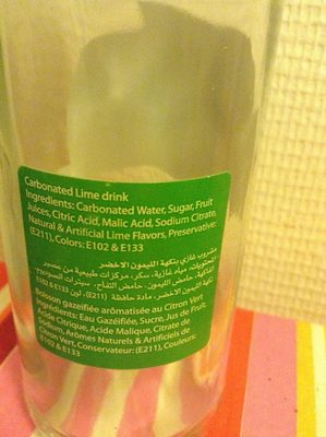 Boisson gazéifiée aromatisée au Citron Vert (Lime) - Ingrédients - fr