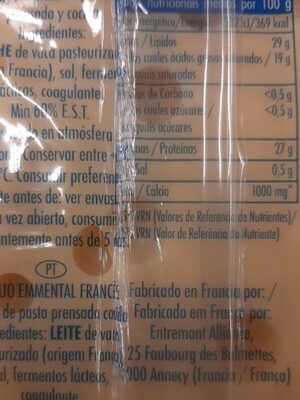 L'emmental frais Extra fin - Tableau nutritionnel - fr