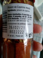 Piment de Cayenne moulu - Ingrédients - fr