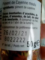 Piment de Cayenne moulu - Informations nutritionnelles - fr