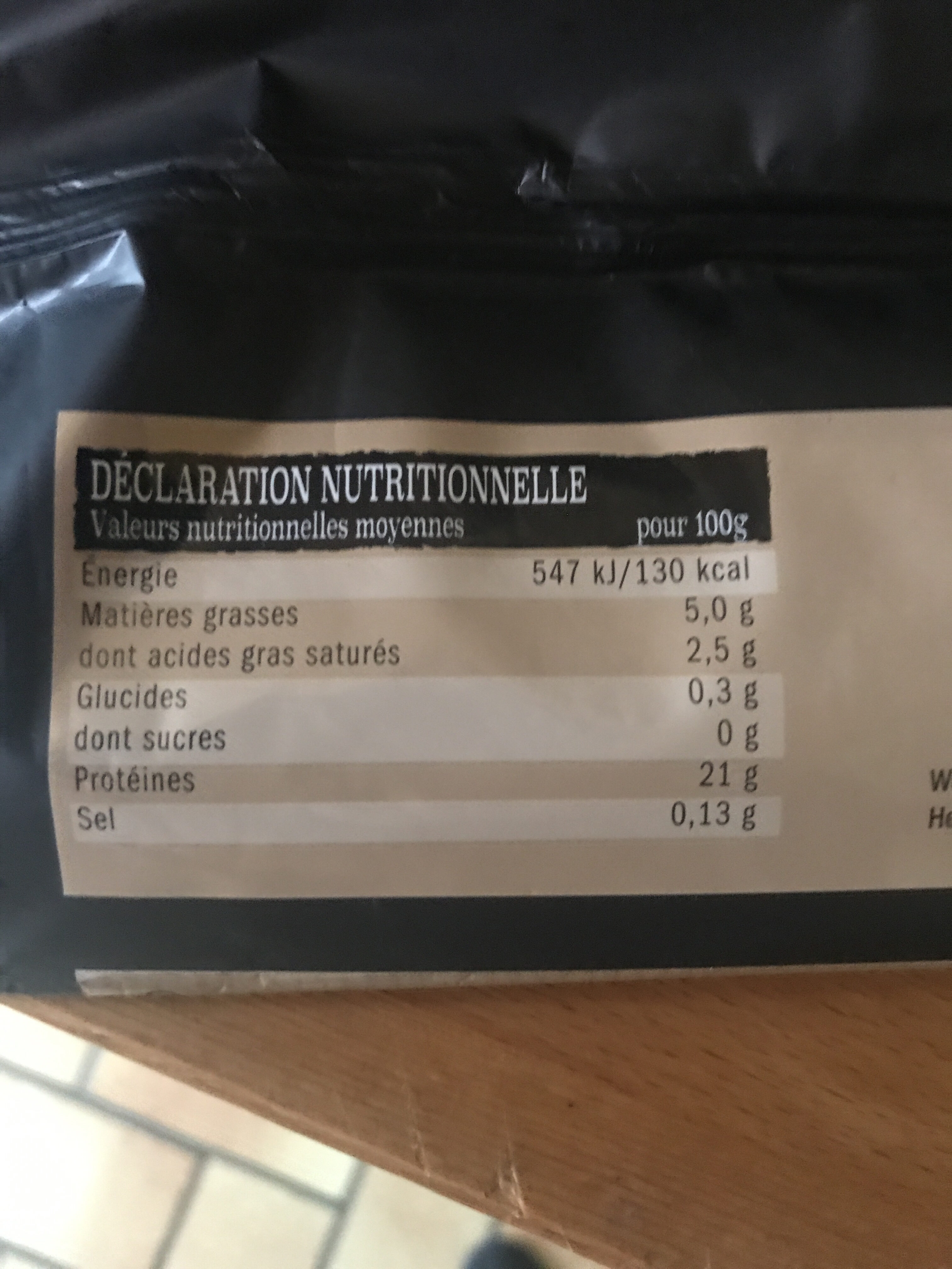 Bavette d'Aloyau sous vide - Tableau nutritionnel - fr
