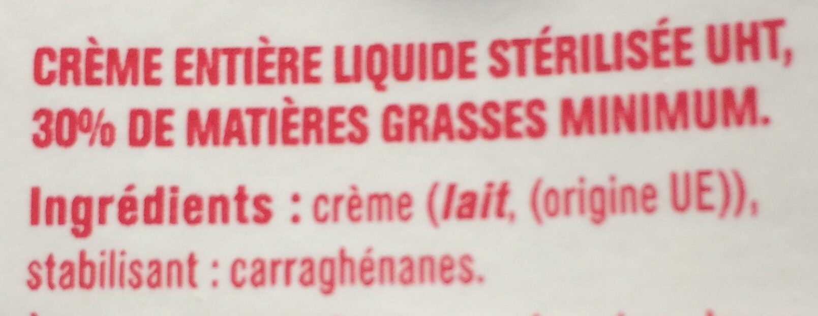 Crème entière liquide 30%MG - Ingrédients - fr