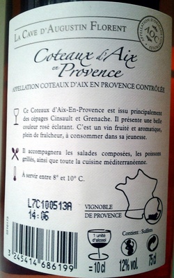Coteaux Aix en Provence 2012 - Ingrédients - fr