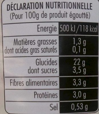 Maïs Doux Sous Vide - Informations nutritionnelles - fr