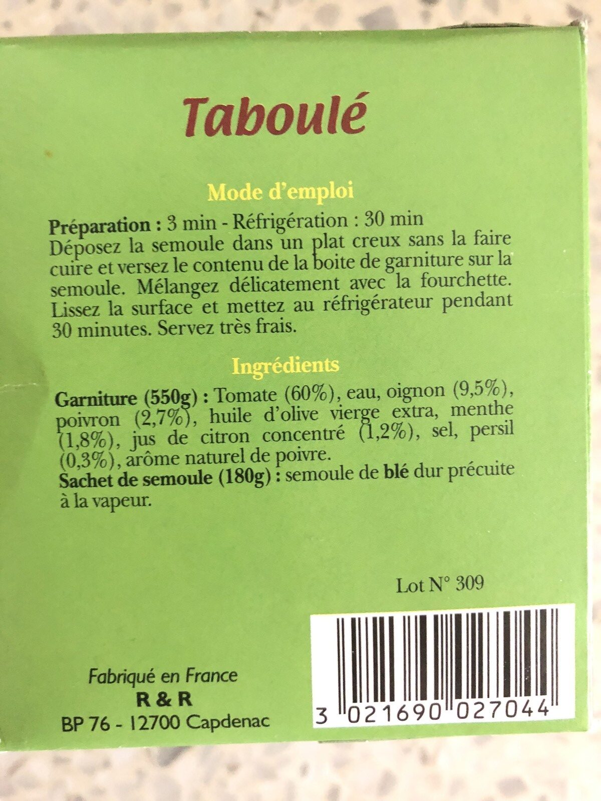 Taboulé - Ingrédients - fr