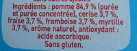 POM'POTES Compote Gourdes Sans Sucres Ajoutés 5 Fruits Rouges (Pomme-Fraise-Framboise-Myrtille-Cerise) 4x90g - Ingrédients - fr