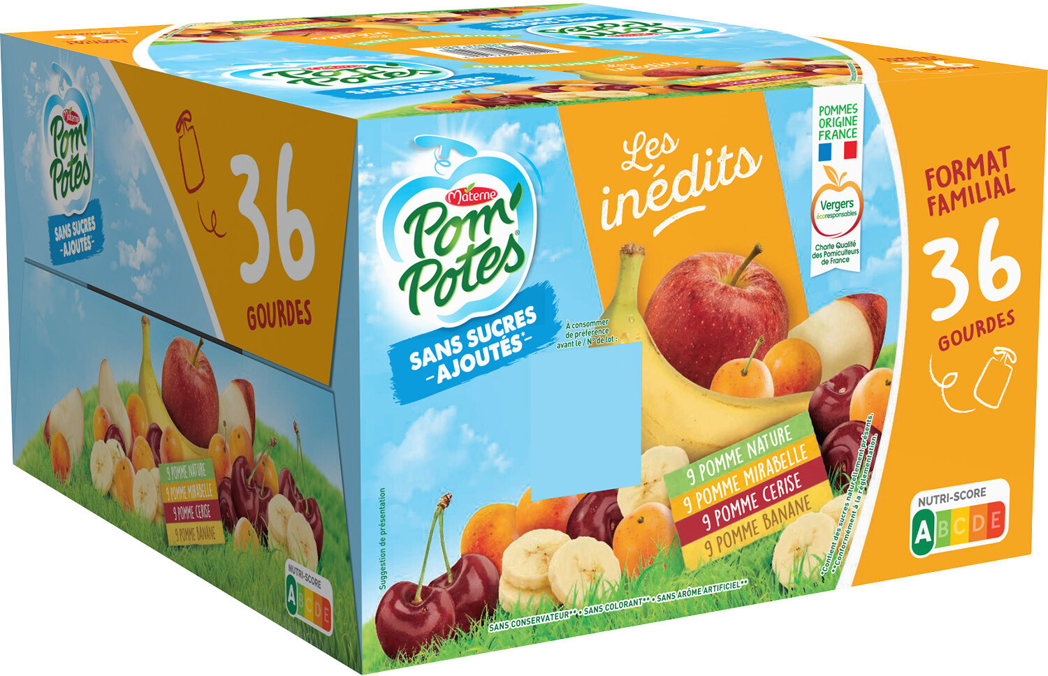 POM'POTES (Sans sucres ajoutés) Les Inédits Pomme/Pomme Mirabelle/Pomme Cerise/Pomme Banane 36x90g Format Familial - Produit - fr