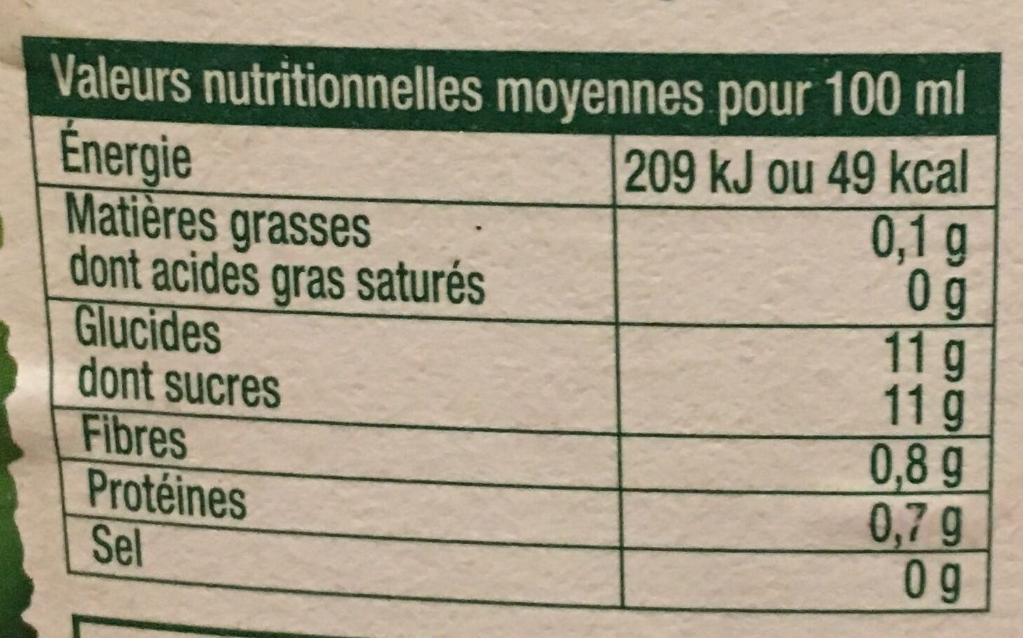 Oranges Pressées - Informations nutritionnelles - fr