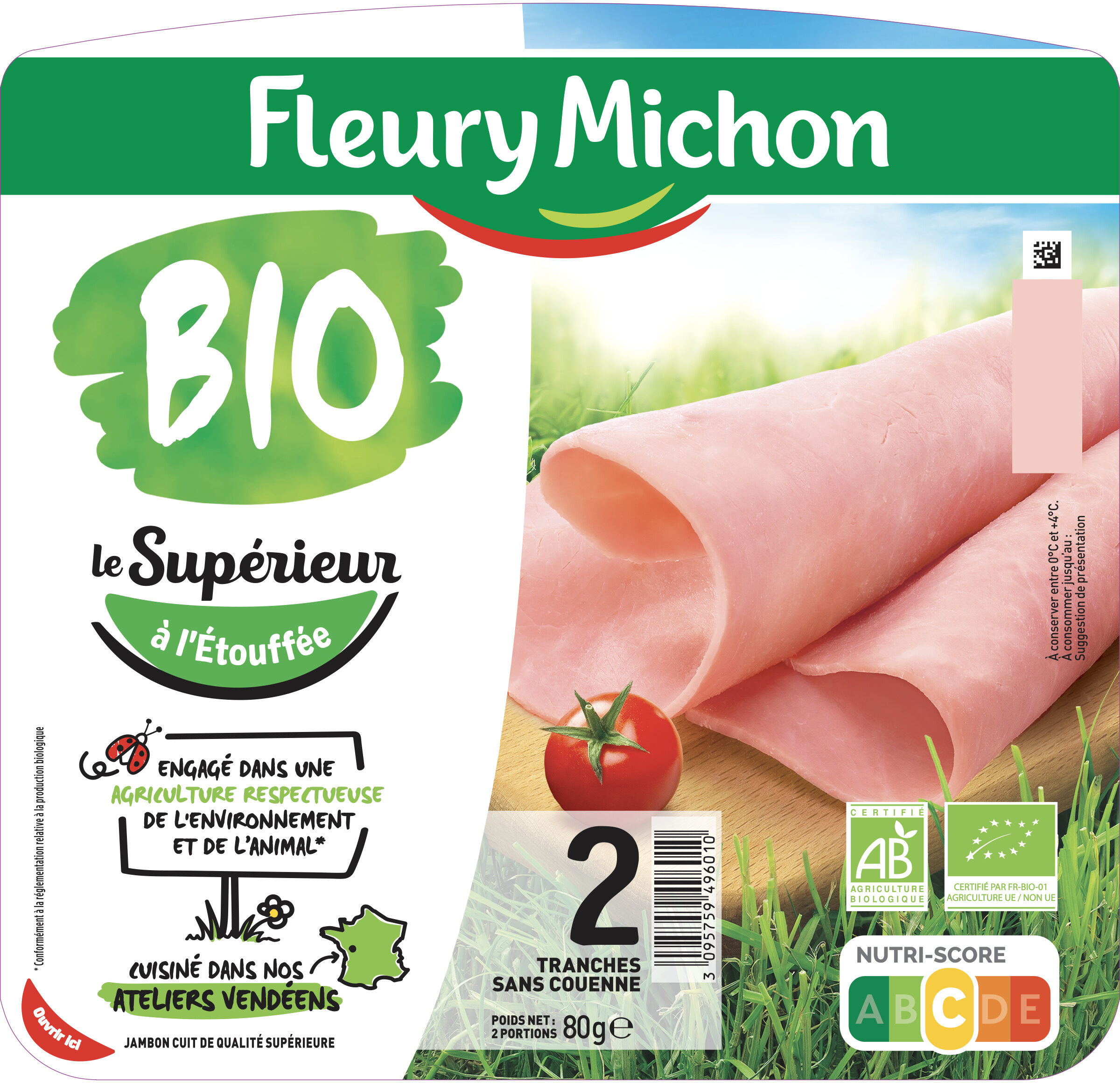 Jambon Supérieur sans couenne Bio - 2 tranches - Produit - fr