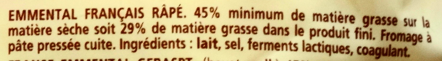 Emmental, râpé extra-fin, 29% Mg - Ingrédients - fr