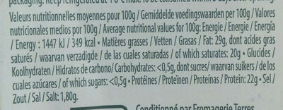 Raclette (30% MG) Saveur d'Antan au lait entier - 350 g - EntreMont - Tableau nutritionnel - fr