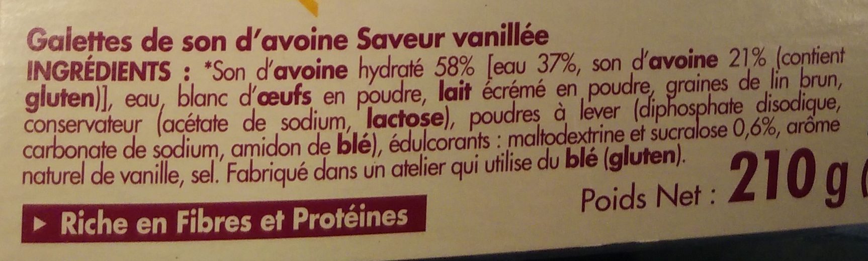 Galettes de son d'avoine saveur vanillée - Ingrédients - fr