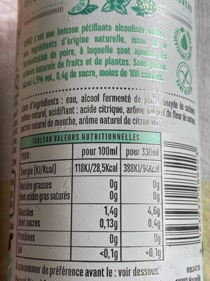 Hard Seltzer saveur citron vert, menthe, fleur de sureau - Ingrédients - fr