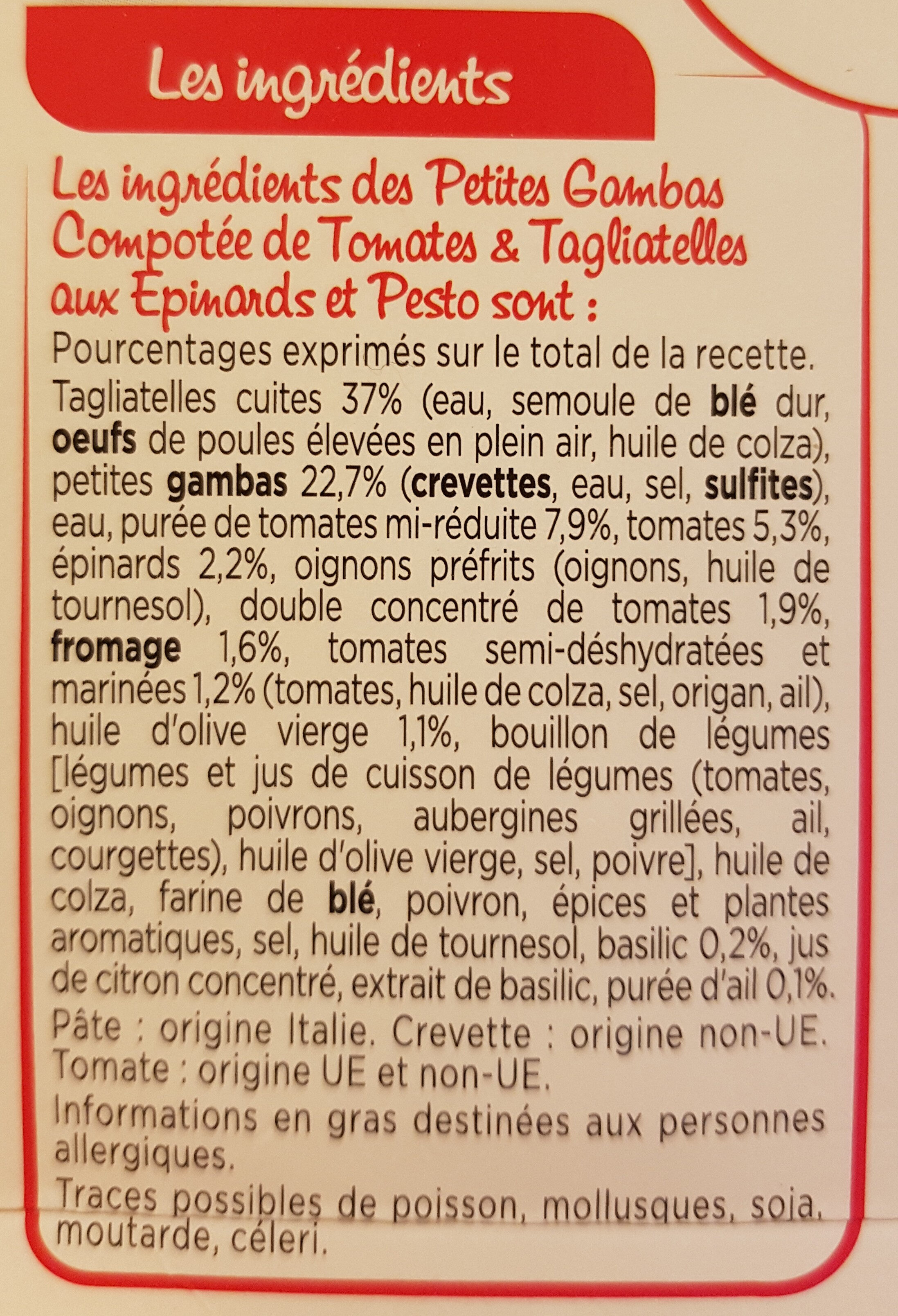 Petites gambas compotée de tomate tagliatelles au pesto - Ingrédients - fr