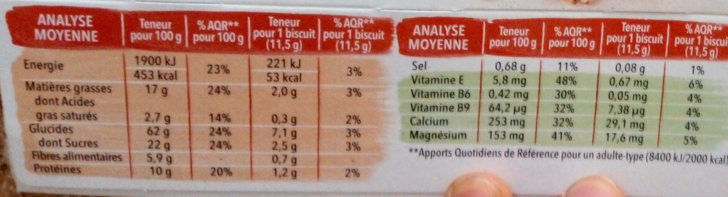 Biscuit lait chocolat - Tableau nutritionnel - fr