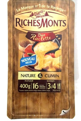 Duo Raclette (26% MG) Nature & Cumin - 400 g - RichesMonts - Produit - fr