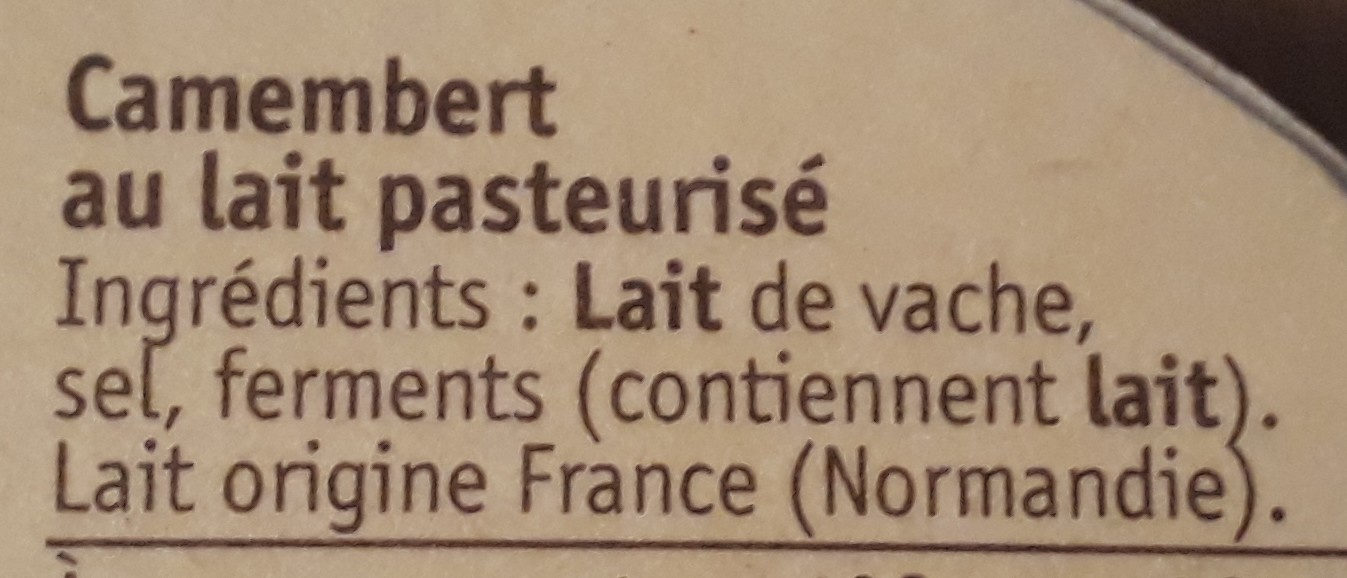Camembert au lait pasteurisé - Ingrédients - fr