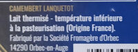 Camembert, Moulé à la Louche (22 % MG) - Ingrédients - fr