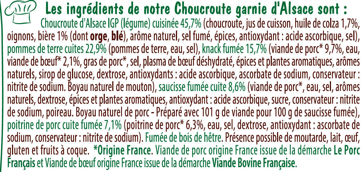 Choucroute garnie d’Alsace VPF VBF 700g - Ingrédients - fr