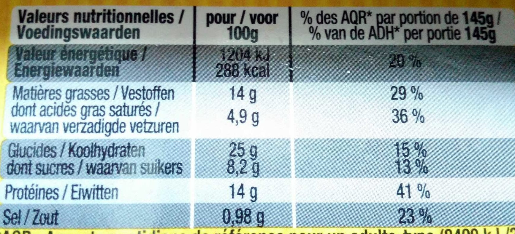 4 cheese burgers - Informations nutritionnelles - fr
