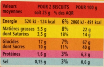 Biscuits Mention Bien Chocolat au lait - Informations nutritionnelles - fr