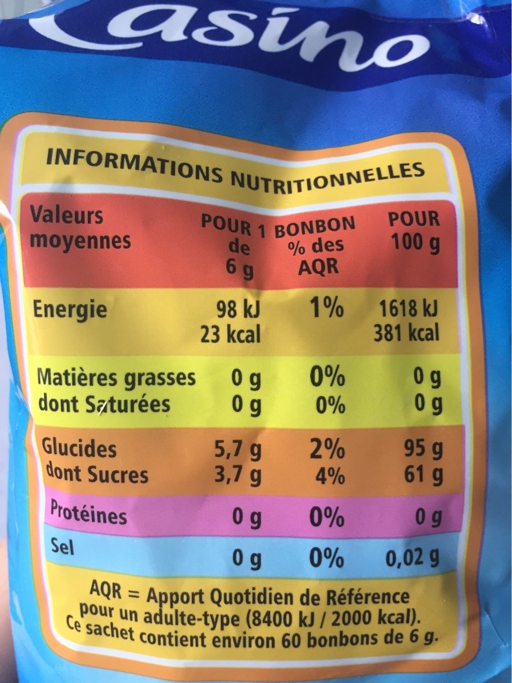 Bonbons Menthe fraîche - Informations nutritionnelles - fr