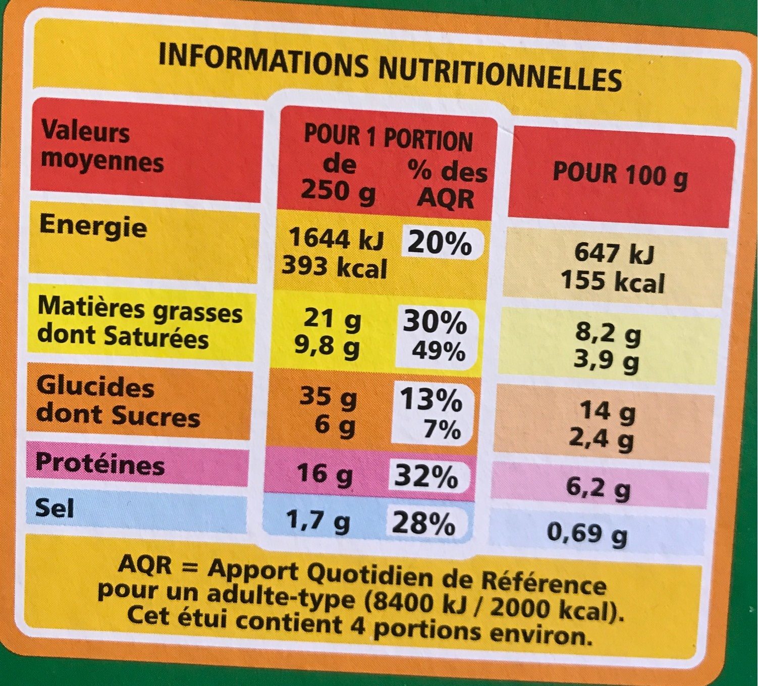 Lasagne chèvre épinards - Informations nutritionnelles - fr