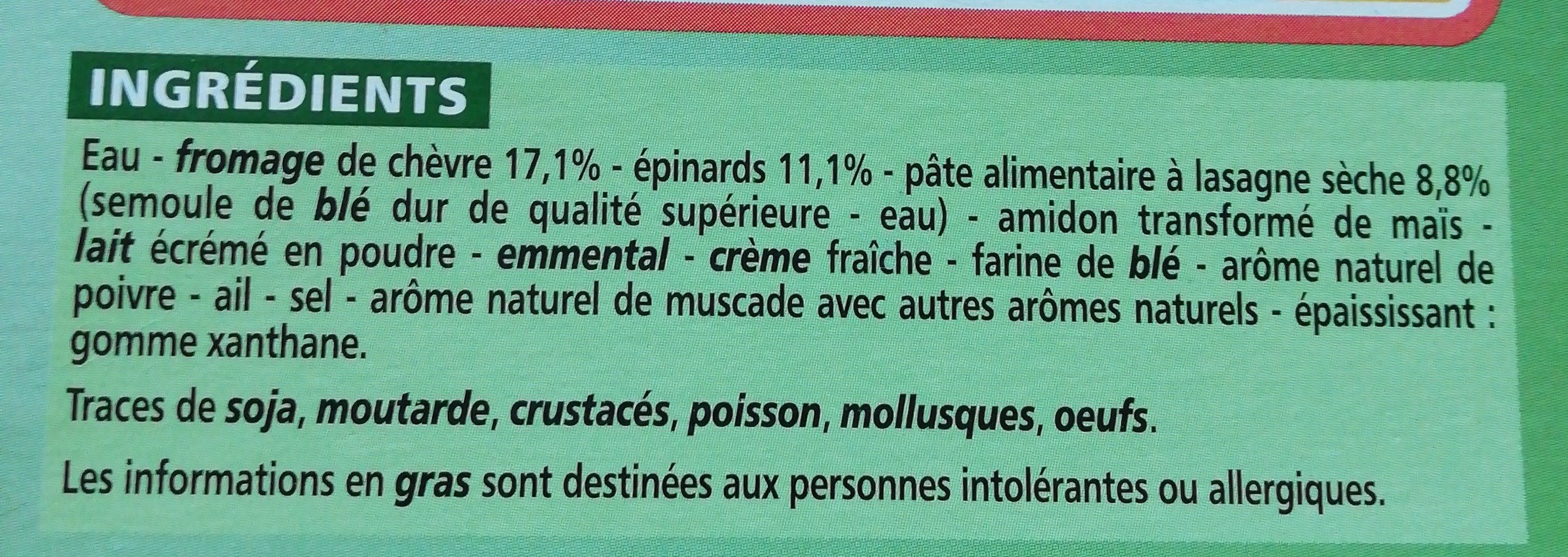 Lasagnes au fromage de chèvre et aux épinards - Ingrédients - fr