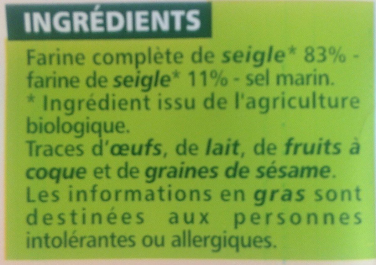 Tartines croustillantes au seigle - Ingrédients - fr
