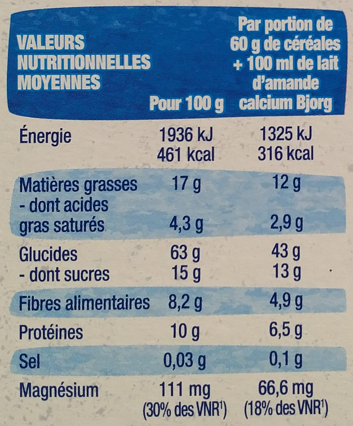 Croustillant Chocolat - Tableau nutritionnel - fr