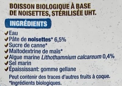 Boisson Noisette Calcium - Ingrédients - fr