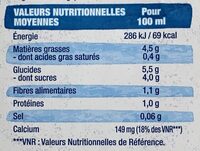 Boisson Noisette Calcium - Tableau nutritionnel - fr