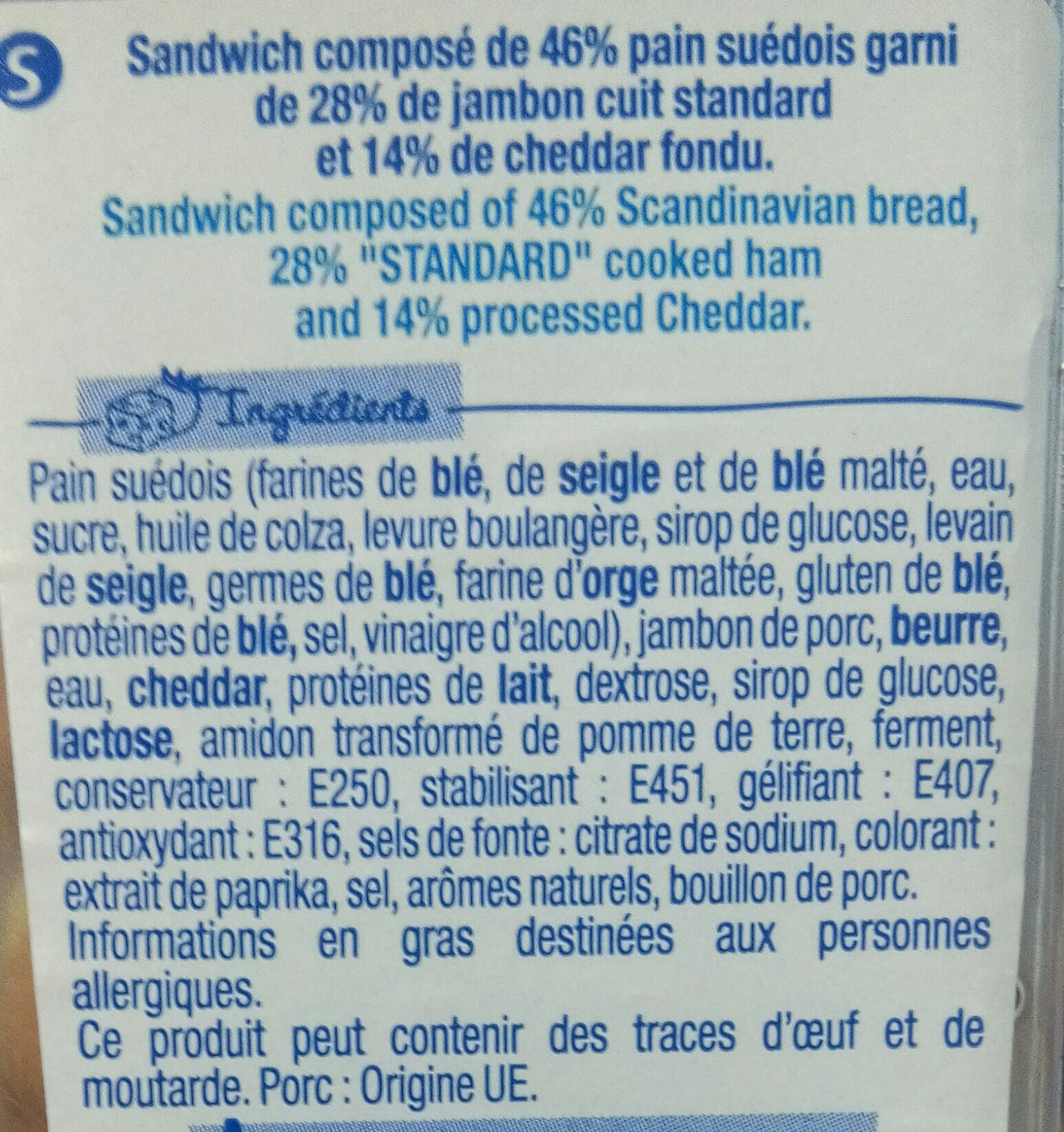 Suédois jambon cheddar - Ingrédients - fr