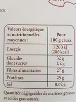 Lentille verte du Puy AOP - Tableau nutritionnel - fr