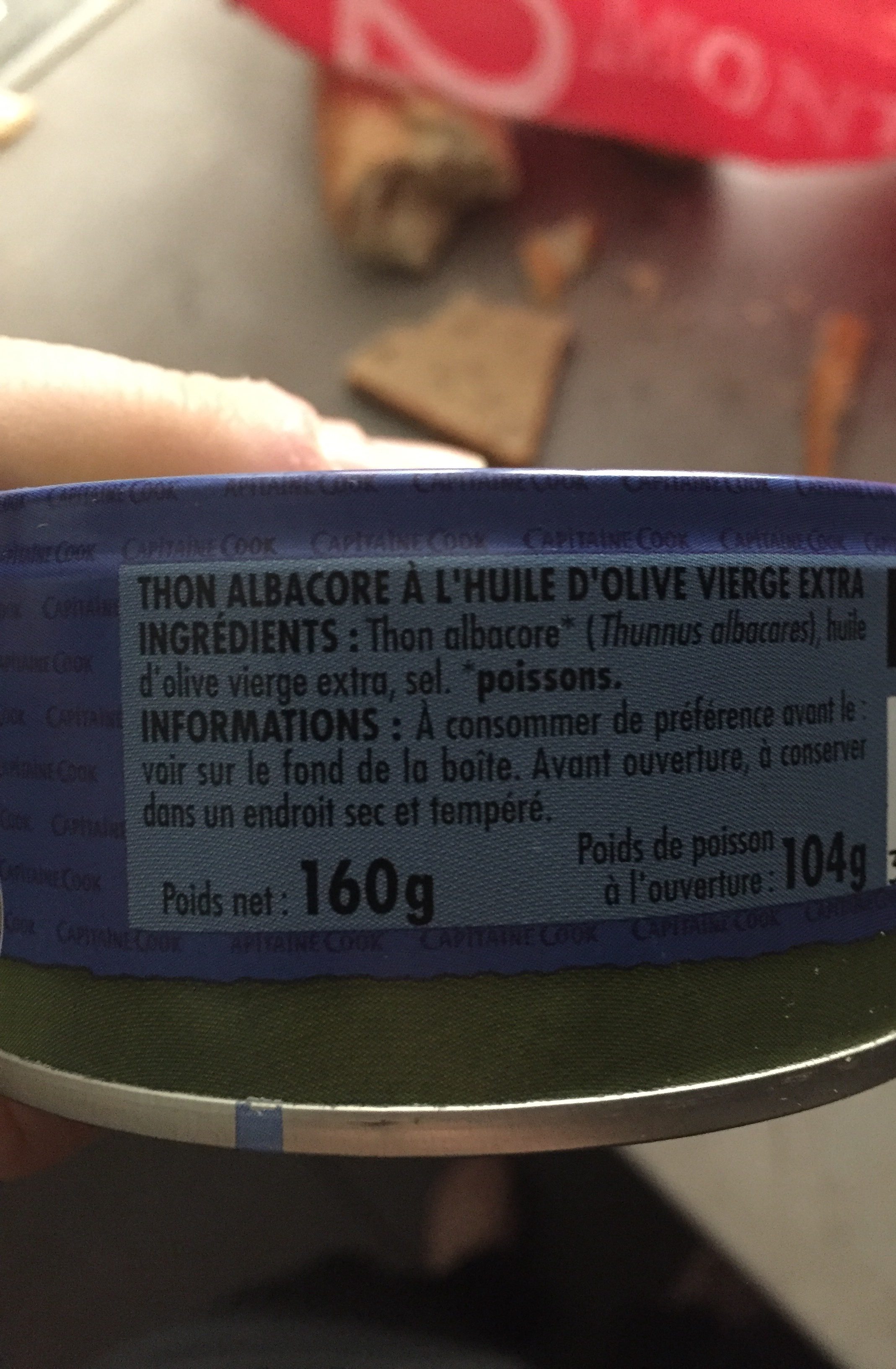 Thon Albacore Huile D'olive Tranche Entière 1 / 5 160 g - Ingrédients - fr