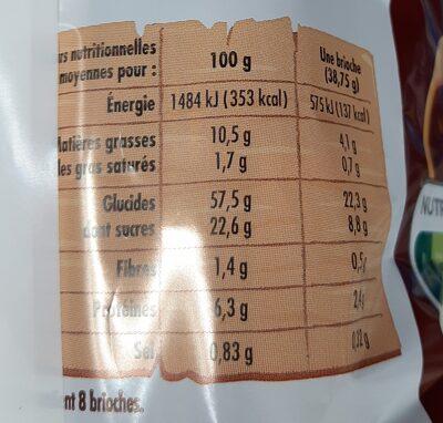 Brioches fourrées goût chocolat - Informations nutritionnelles - fr
