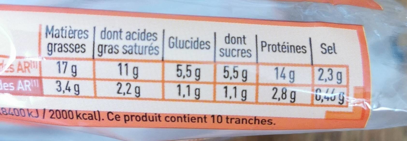 Fromage pour Croque monsieur - Tableau nutritionnel - fr