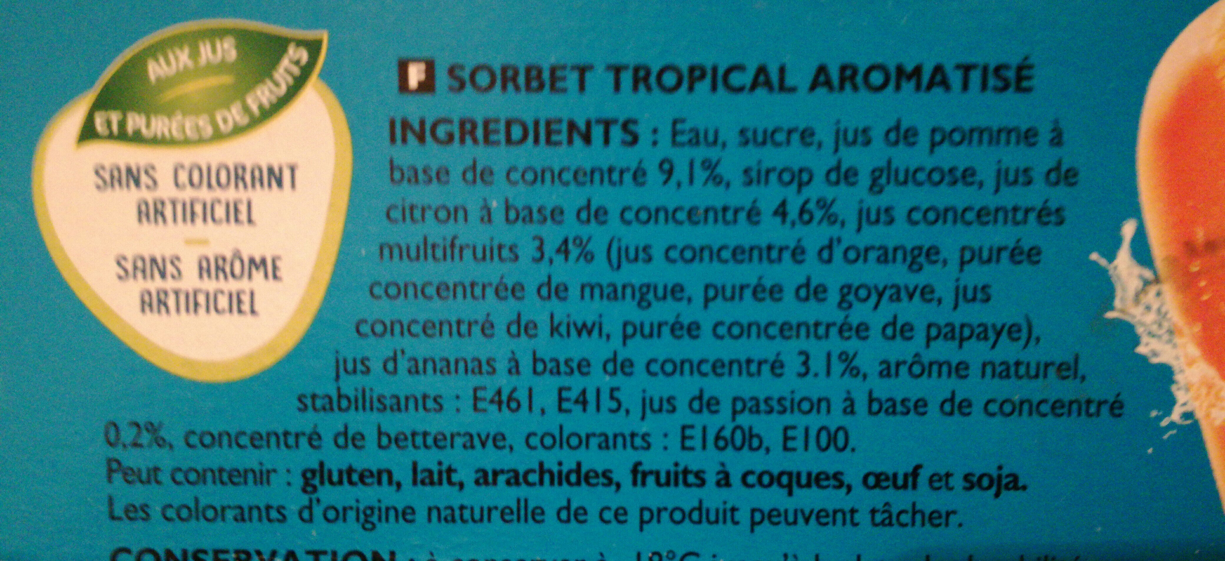 Oasis sorbet Tropical - Ingrédients - fr