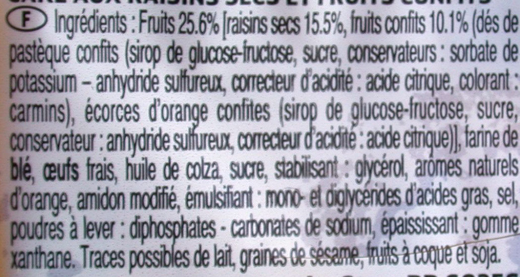 Cake au fruit - Ingrédients - fr