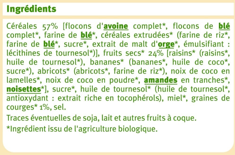 Muesli croustillant aux fruits - Ingrédients - fr
