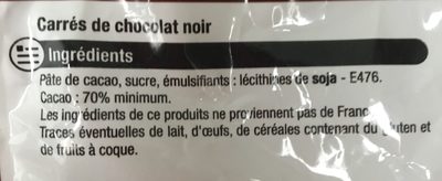 Carré chocolat dégustation 70% de cacao U - Ingrédients - fr