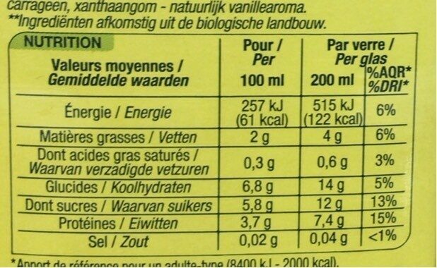 Boisson au soja vanille - Informations nutritionnelles - fr