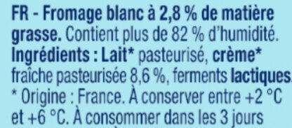 Fromage blanc nature 2,8% MG - Ingrédients - fr