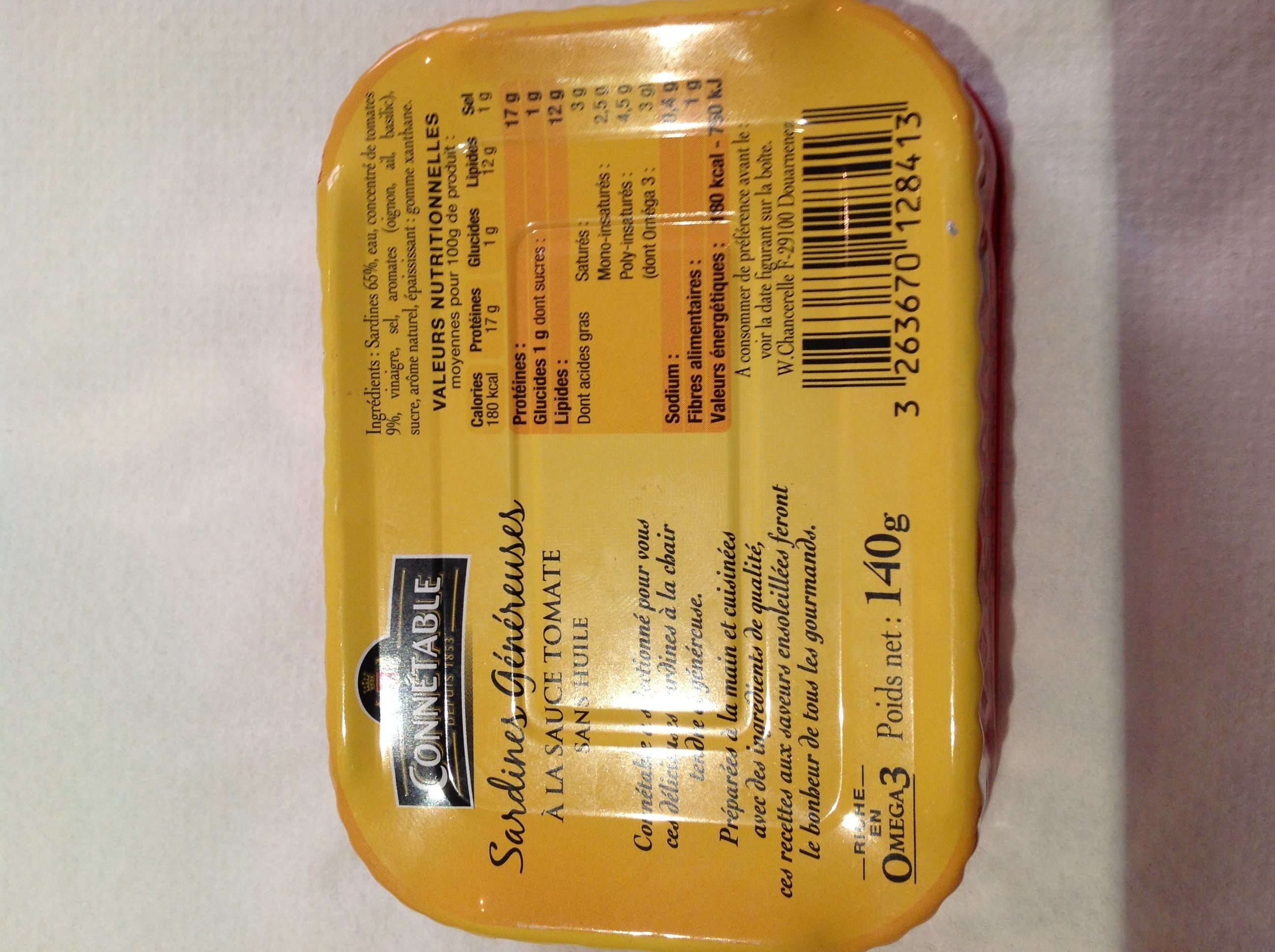 Sardines généreuses à la tomate - Tableau nutritionnel - fr