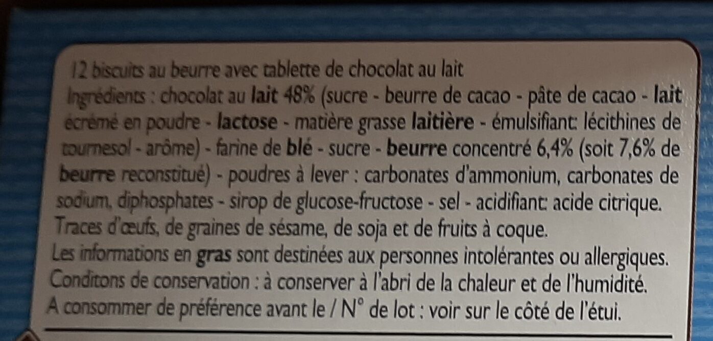 P'tit Sacripant Petits Beurre Chocolat au Lait - Ingrédients - fr
