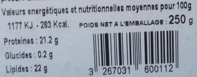 Camembert bio au lait cru - Informations nutritionnelles - fr