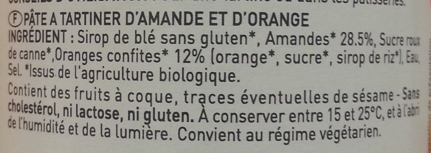 Tartinade Amande Orange - Ingrédients - fr