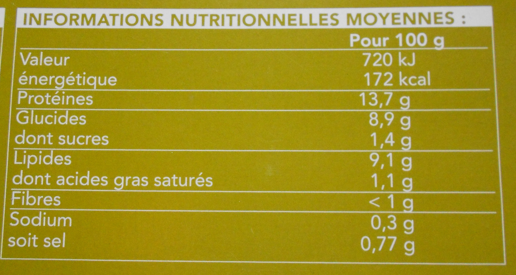 Filets de colin d'Alaska meunière - Informations nutritionnelles - fr