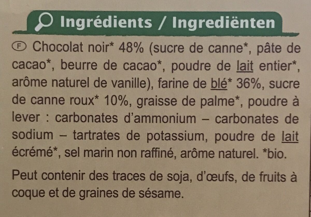 Petit beurre Tablette chocolat noir - Ingrédients - fr