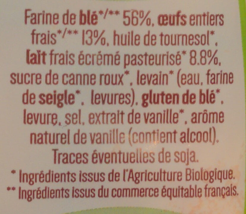 8 Pains au lait Bio déjà fendus - Ingrédients - fr